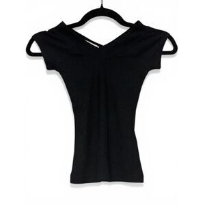 BDG Urban Outfitters Black Ribbed Off Shoulder Wide V-Neck Top XS Tall Petite